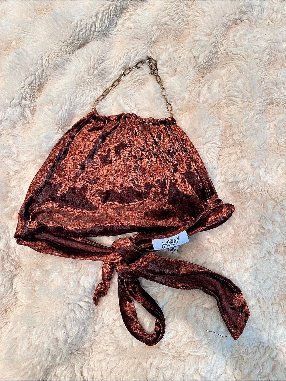 Just Polly Brown Chain-Detail Crop Top Size XS Like New